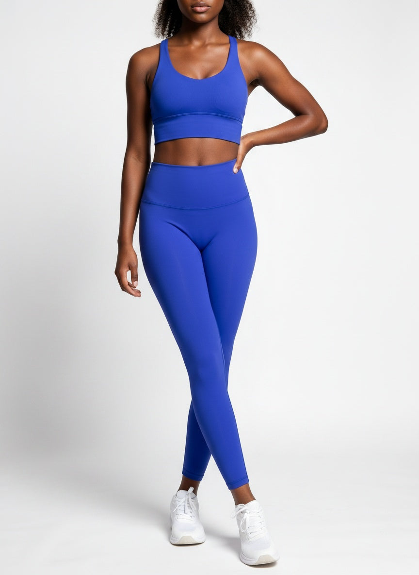 Blue compression leggings for gym training, Pilates and running sessions

