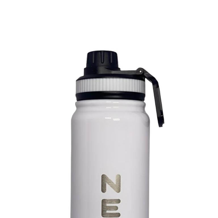 BPA-free white water bottle with secure lid