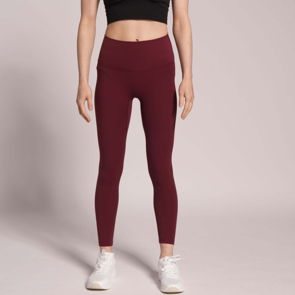 Maroon high-waisted leggings for gym or yoga