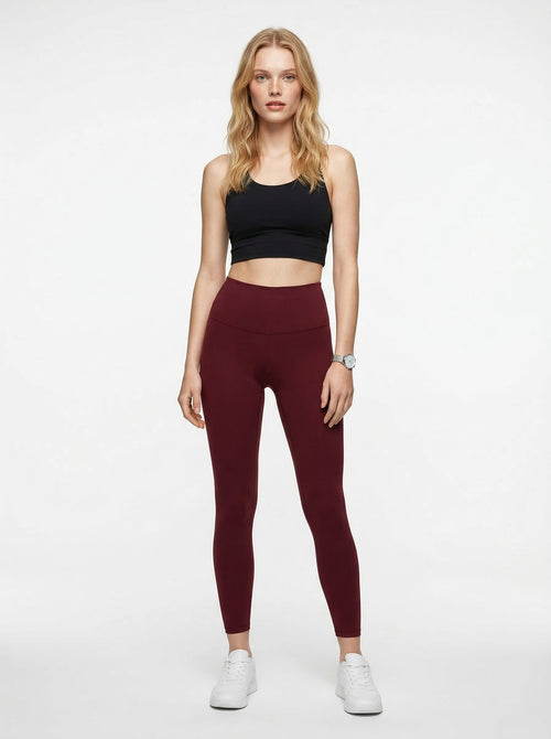 SkinHug High-Waisted Leggings-Maroon