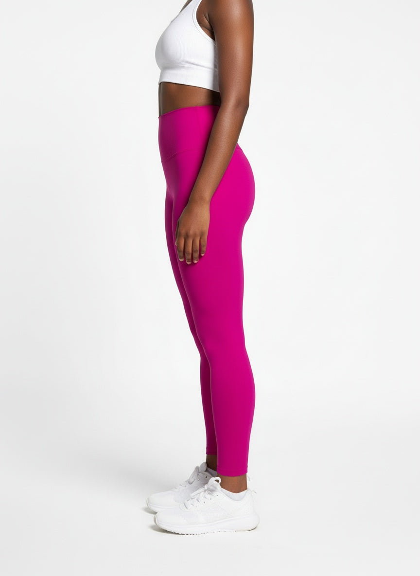 Pink sculpting leggings side view for running and Pilates workouts

