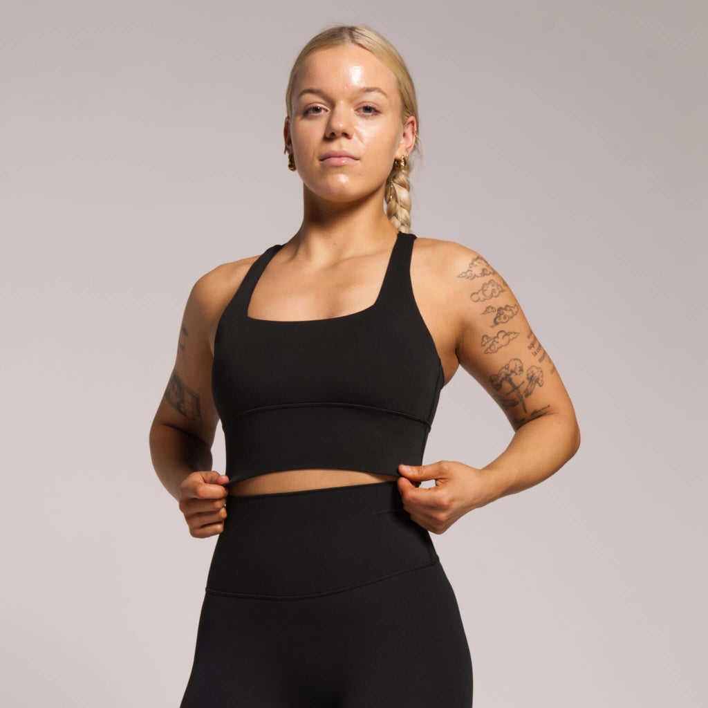 Comfortable black yoga sports bra – racerback style