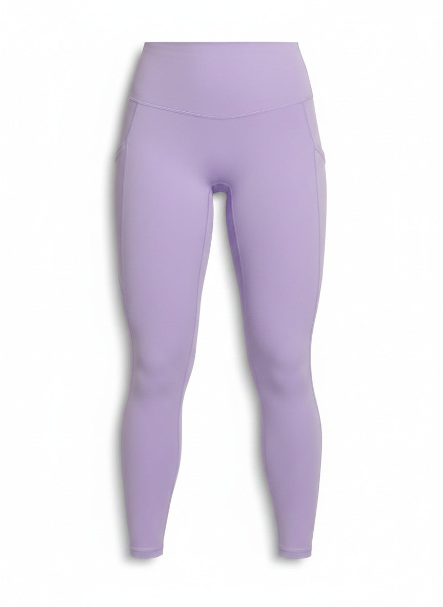 Women’s lilac pocket leggings front view for fitness and daily wear
