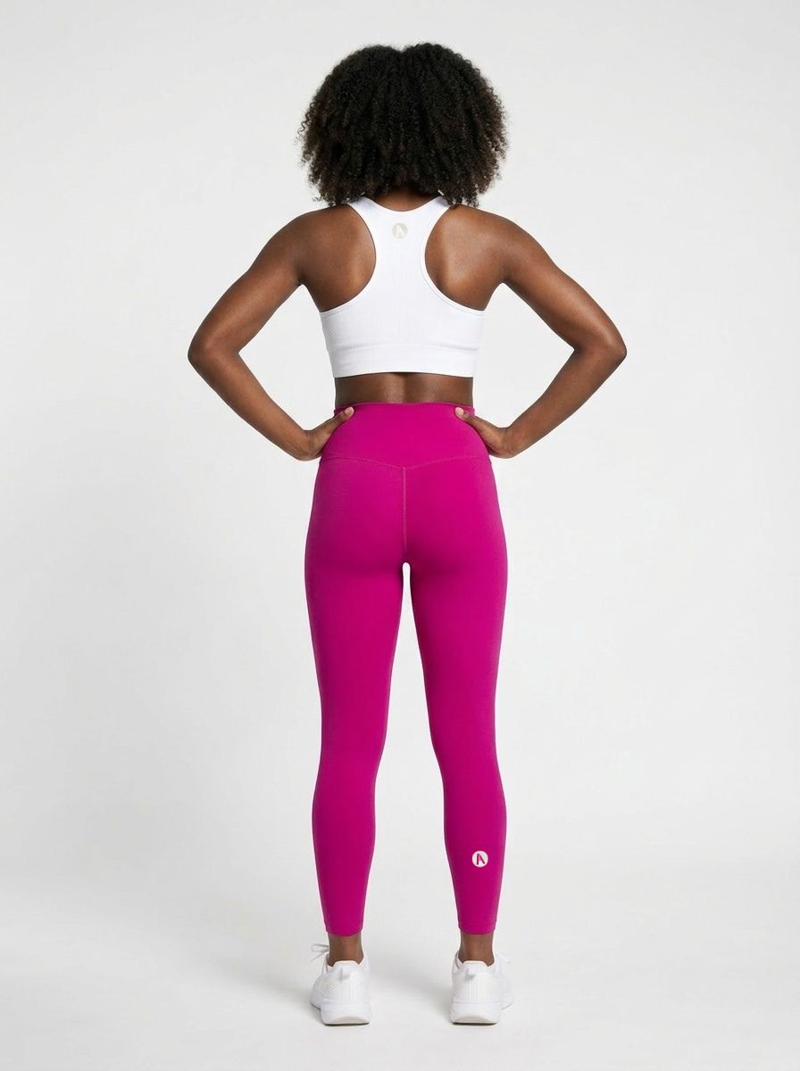 Pink squat proof activewear leggings back view with high waist fit
