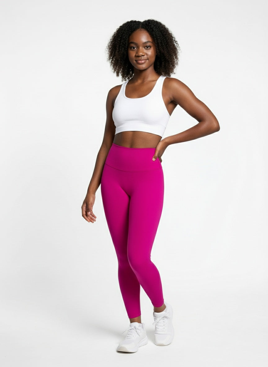 Women’s Pink seamless gym leggings front view for fitness and daily wear
