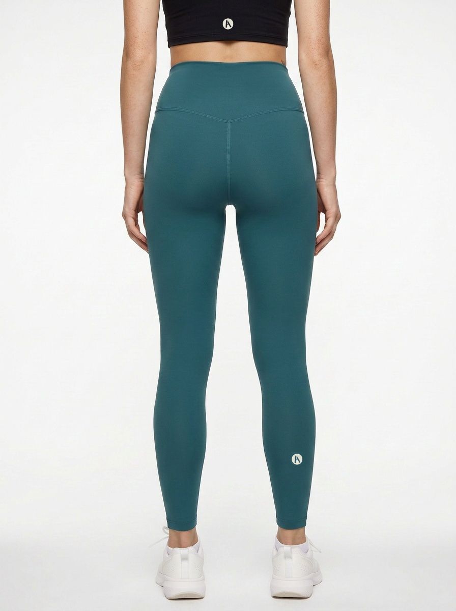 Green  squat proof activewear leggings back view with high waist fit
